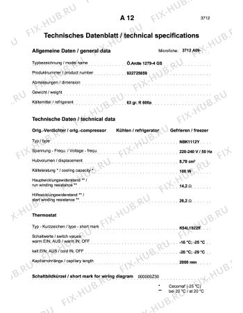 Взрыв-схема холодильника Aeg ARC1279-4GS - Схема узла Technical features